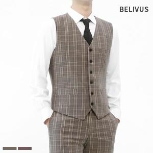  빌리버스 남성 조끼 브이넥 체크 정장 베스트_BIT132