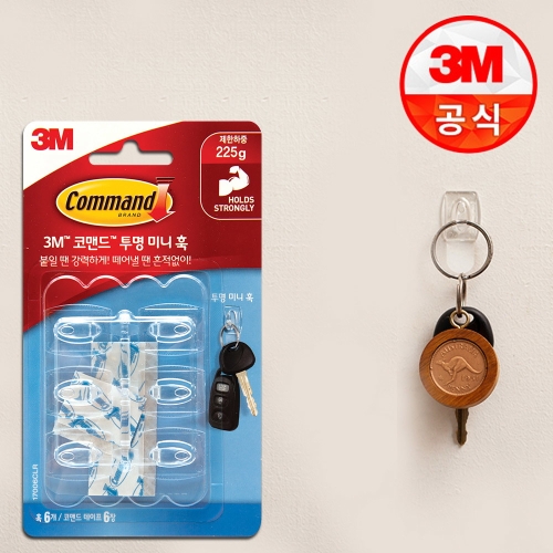3M 코맨드 투명 인테리어 미니 훅 걸이 6개입