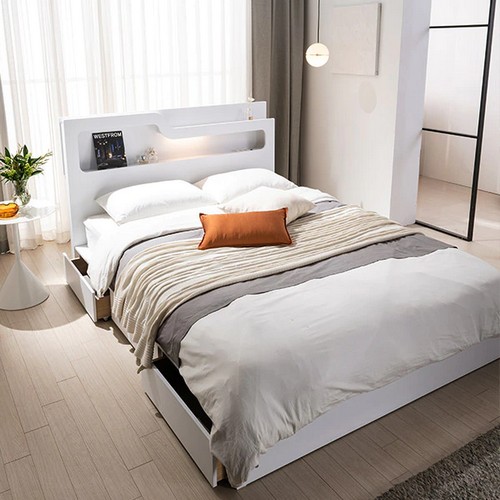 비앙카 곡선라인 수납 LED침대 SS