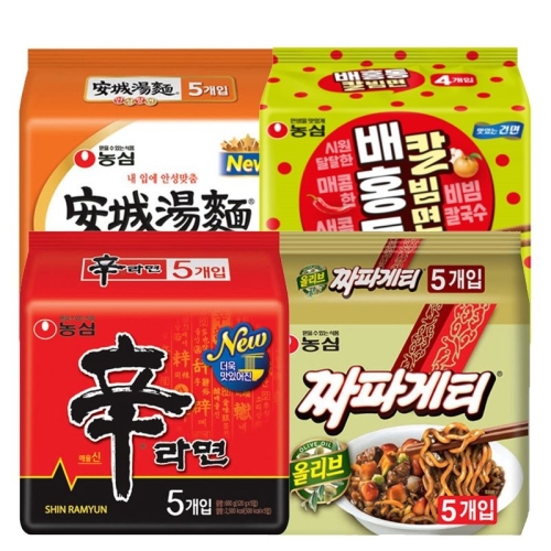 신라면5개 + 짜파게티5개 + 안성탕면5개 + 배홍동칼빔면4개