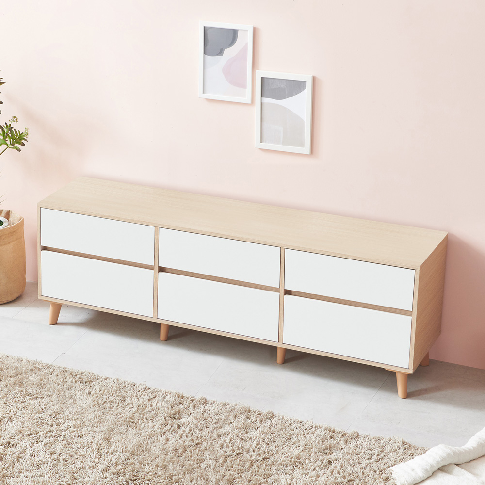 이음 2단 6서랍형 거실장 1500