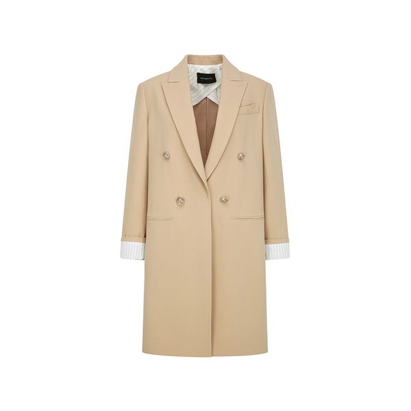 더아이잗컬렉션 울 피크드 라펠 더블 롱 재킷 CS2B0JK221