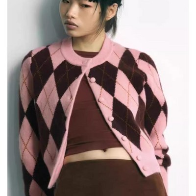 자라 10H1165 여자니트가디건 아가일 니트숏가디건 5755011 M