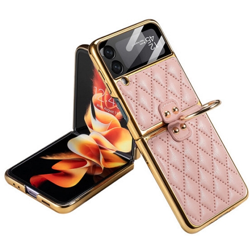 갤럭시Z 플립4 GKK 크롬 메탈 가죽 스마트링 케이스