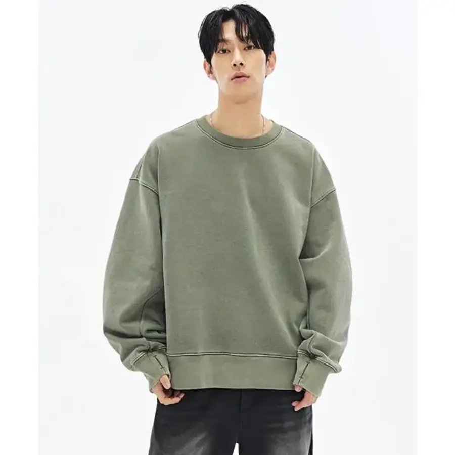 피그먼트 소버먼트 SOVERMENT 980g 와이드 핏 썸홀 스웨트 셔츠-더치 카키378985_이미지