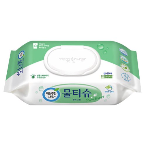 깨끗한나라 퓨어 그린 물티슈 캡형 60매