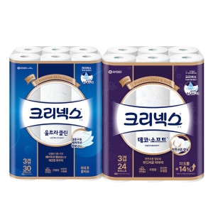 크리넥스 데코 앤 소프트 28m (24롤)*1팩 + 울크라클린 27m (30롤)*1팩_이미지