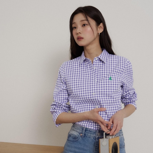 빈폴레이디스 여성 코튼 혼방 깅엄체크 슬림숏 셔츠 BF6264C07T