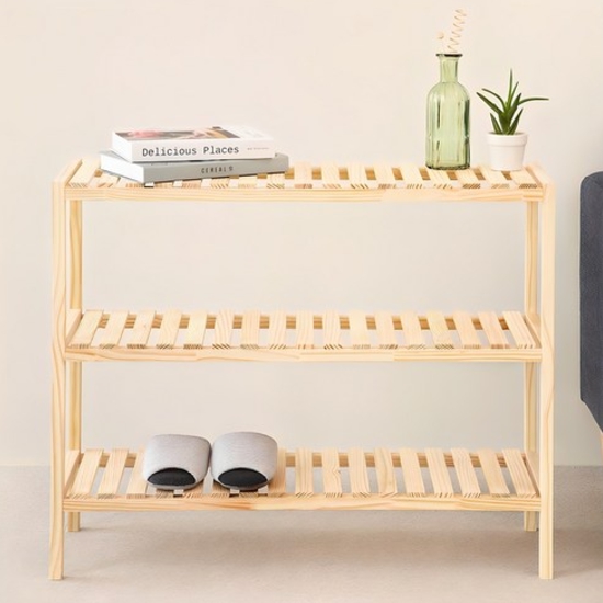 코멧 홈 소나무 원목 다용도 3단 협탁 800_이미지