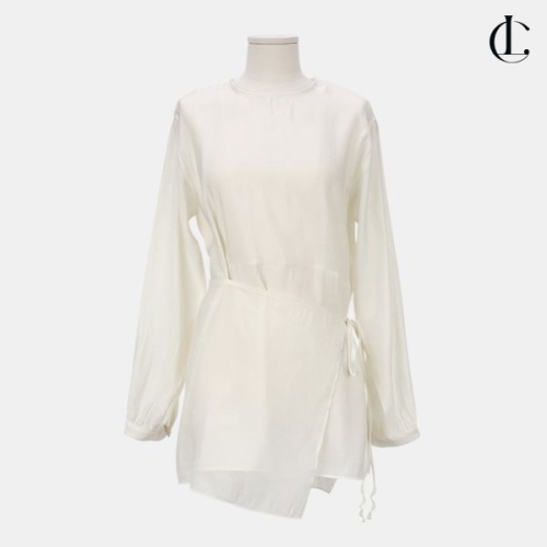 엘케이트 여성 시스루 블라우스 랩 레이어드 텐셀 긴팔 하객룩 원피스 LCC001_이미지