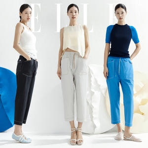 엘르 여성 스티치 배색 나일론 팬츠 3종