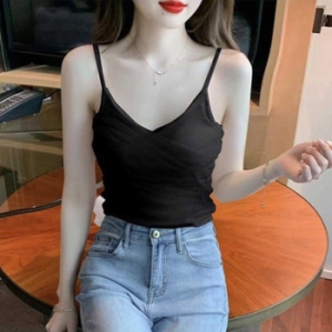 ONM 여자 클럽 패션 파티 룩 쉬폰 브이넥 크롭 끈 나시 28492452