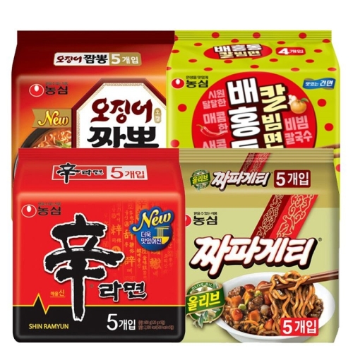 신라면5개 + 짜파게티5개+ 오징어짬뽕5개 + 배홍동칼빔면4개