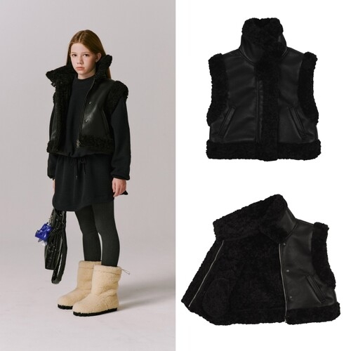 이현어패럴 블루테일 크롭 무스탕 베스트 블랙 (AXH4VT01BK)