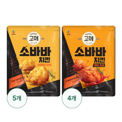 소바바치킨 소이허니 순살 375g x 5개 + 양념순살 375g x 4개