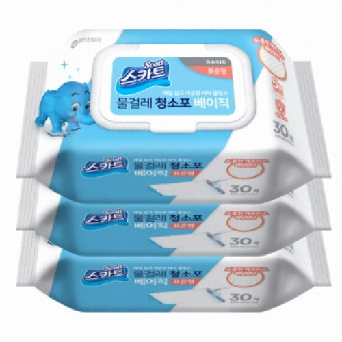 유한킴벌리 스카트 물걸레 청소포 베이직 표준형 30매 (3개)_이미지