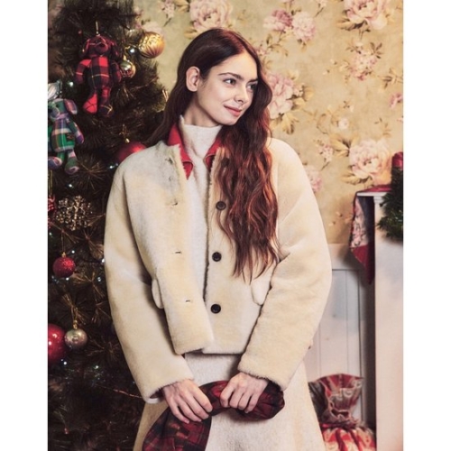 LF 헤지스레이디스 여성 베이지 단색 양모피 양면자켓 HSJA4D101I1