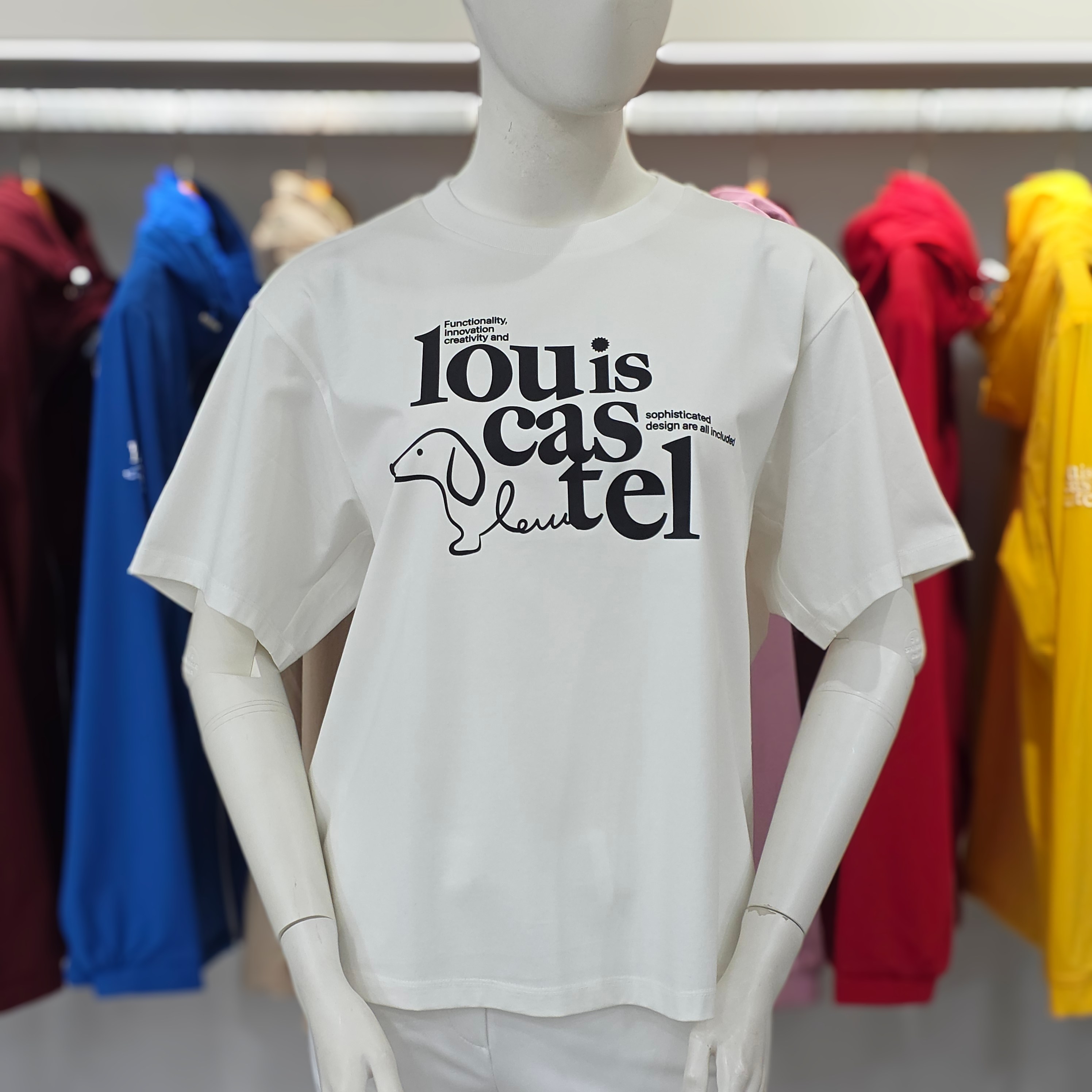 루이까스텔 SS 여성 오버핏 강아지 로고 그래픽 데일리 라운드 반팔 티셔츠 7LOTS404I 95 아이보리 95