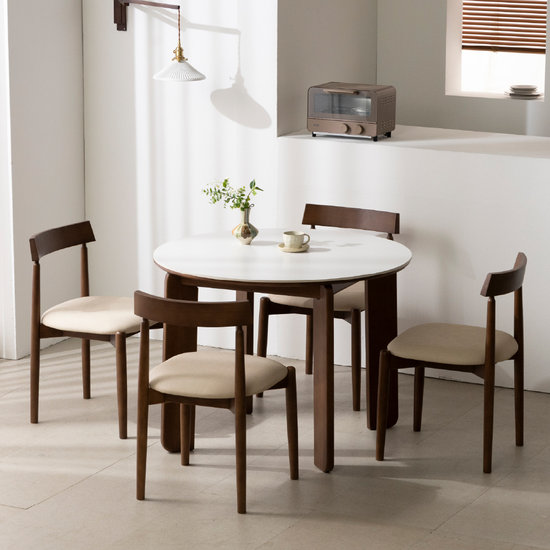 카펜터홈 페피 원형 원목 포세린 세라믹 식탁 1000 (로망스의자4개)