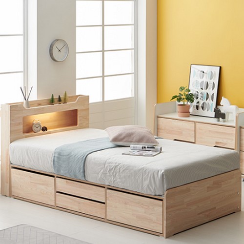 장인가구 아로마 4단 수납 편백나무원목 LED침대 SS (매트별도)_이미지