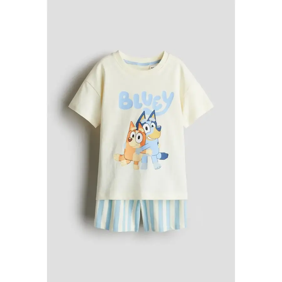 HM 브랜드관 코튼 저지 프린트 파자마 라이트 옐로/블루이 1271568001_이미지