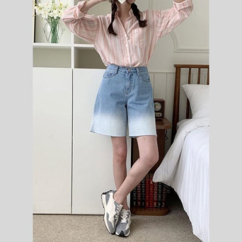 러빙엠 청 데님 워싱 쿨 그라데이션 스판 밴딩 반바지 코디 16333785