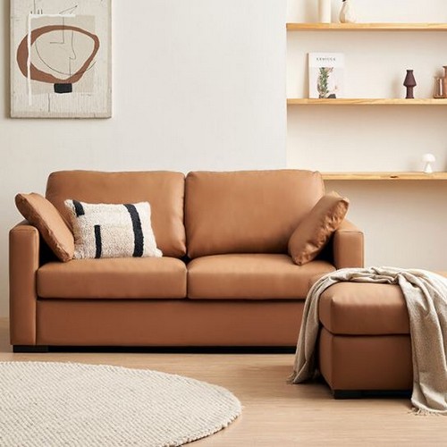 채우리 푹쉼 클로드 가죽 소파 3인용 (스툴포함)