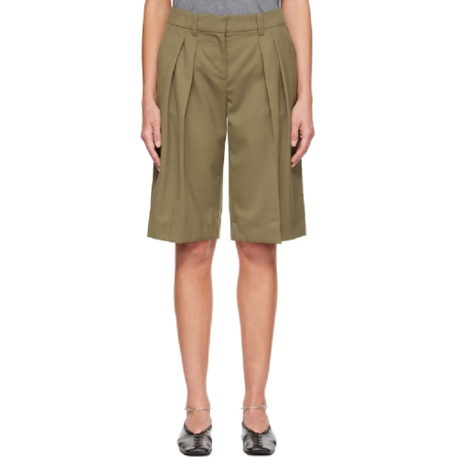 Frankie Shop 카키 빌바오 플리츠 버뮤다 쇼츠 252115F088013