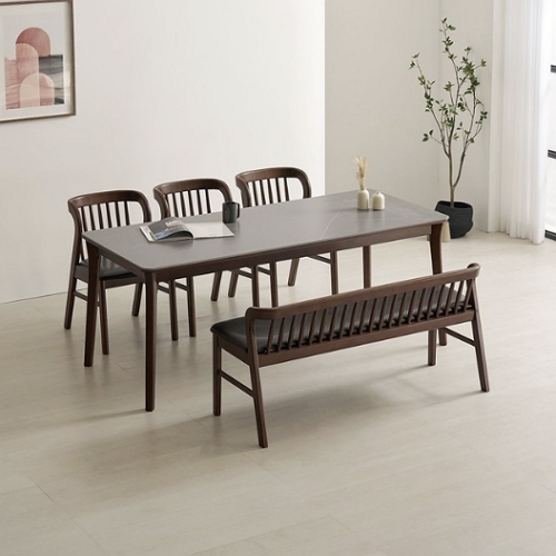 라로퍼니처 데이브 포세린 통 세라믹 식탁 1900 (의자3개+벤치1개)_이미지