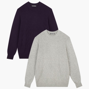 패션그룹형지 크로커다일 남성/ 강서NC 가을 앞판 조직 모크넥 니트 A9KR3317 퍼플 29 100