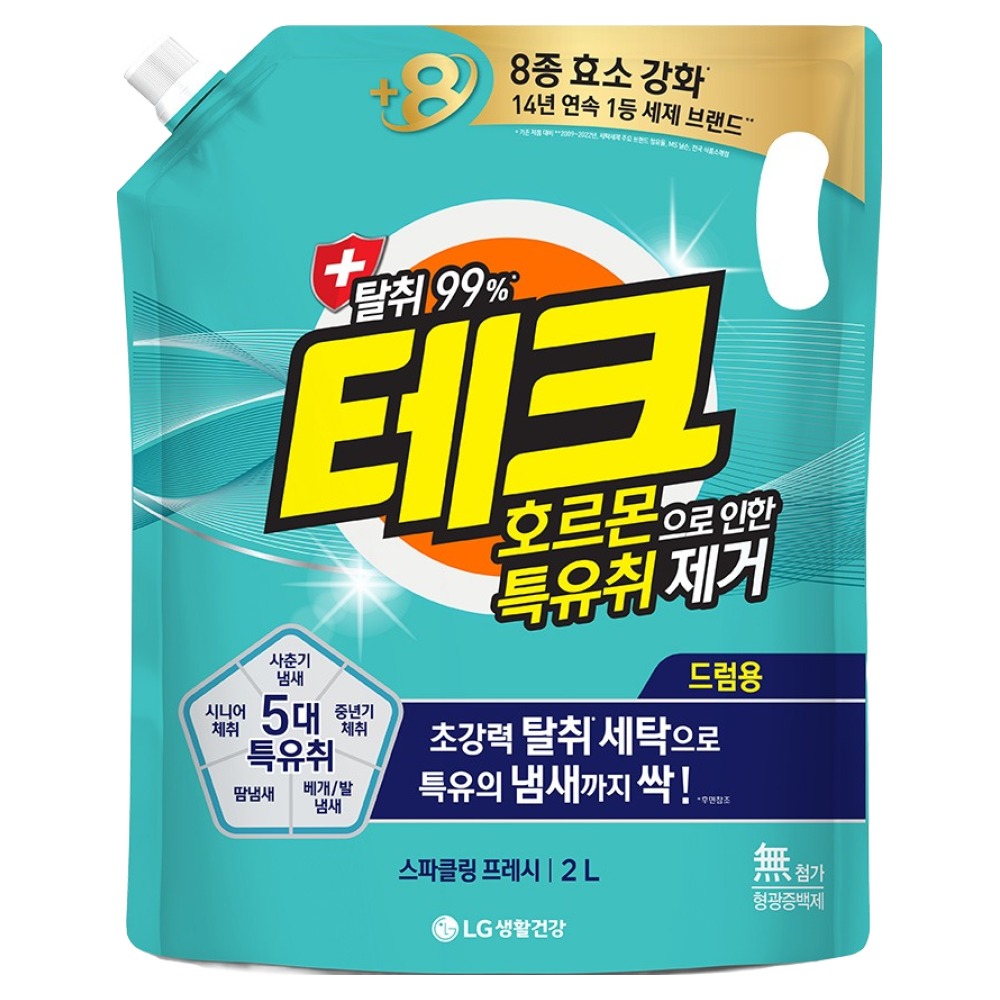 LG생활건강 테크 호르몬 특유취 제거 액체세제 드럼용 리필 2L (3개)