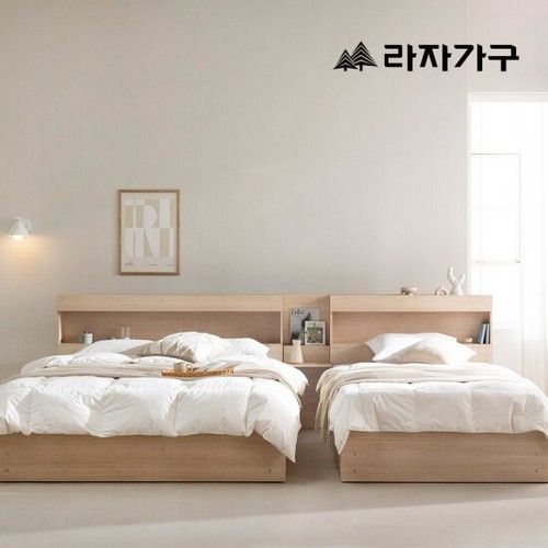 라자가구 베티 C형 서랍형 침대 Q+협탁 2개 (큐원컴포트폼독립)_이미지