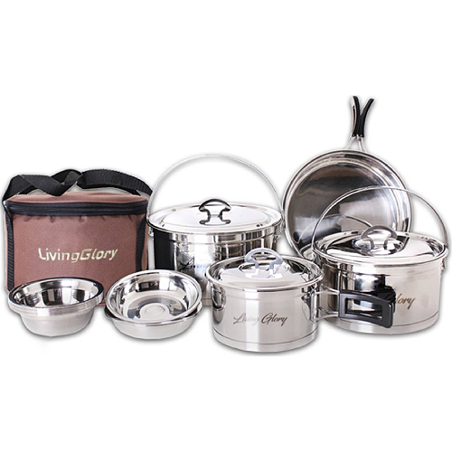 리빙글로리 트렌디 코펠세트 (팬21+냄비15+들통형냄비18,21+공기8개+찬기4개+가방)이미지입니다. 누르면 해당 게시물로 새창이동합니다.