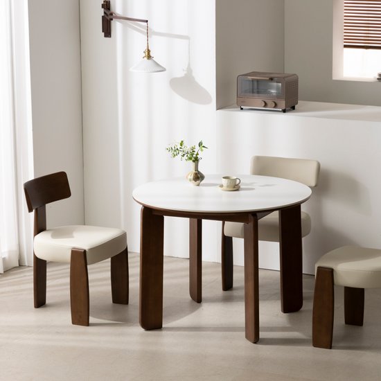 카펜터홈 페피 원형 원목 포세린 세라믹 식탁 1000 (모아이의자4개)_이미지