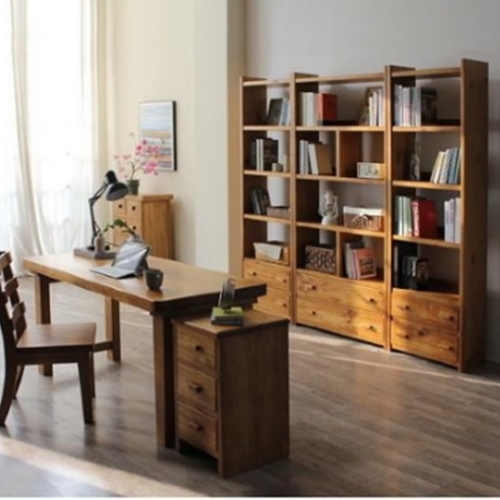 해찬솔원목이야기 소나무 통원목 서재책상+책장풀세트
