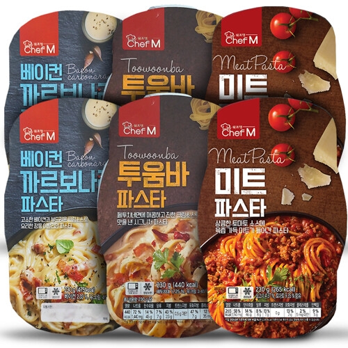 엠디에스코리아 쉐프엠 베이컨 까르보나라 2팩+투움바 2팩+미트파스타 2팩 230g (6개)