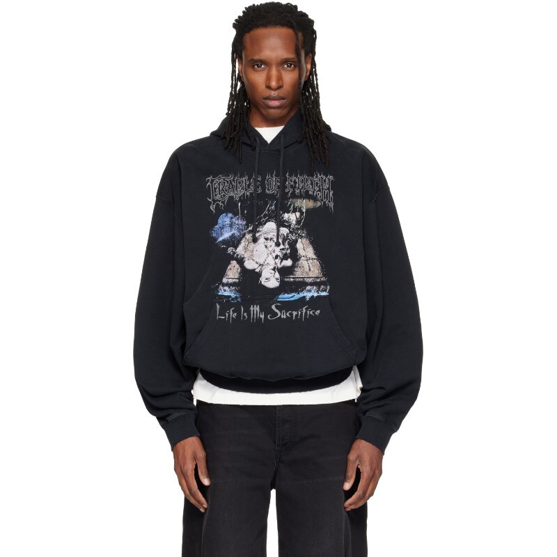 VETEMENTS 블랙 Cradle of Filth 새크리파이스 후디 MH27HD205B Washed Black_이미지