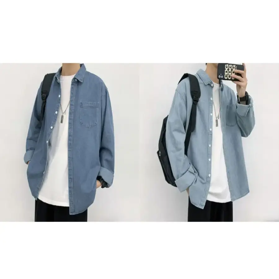남성 루즈핏 청남방 데님 셔츠 캐주얼 남친룩 데일리 OlC4+6lII_이미지