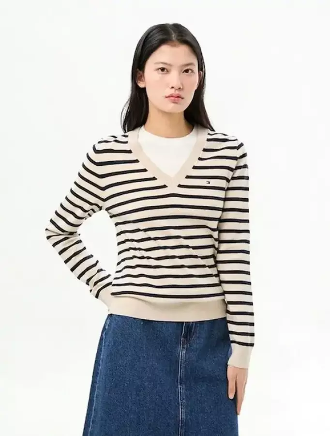 코튼 스트라이프 브이넥 풀오버 T22G0KTO006WT20AC GQ0Z26011526878