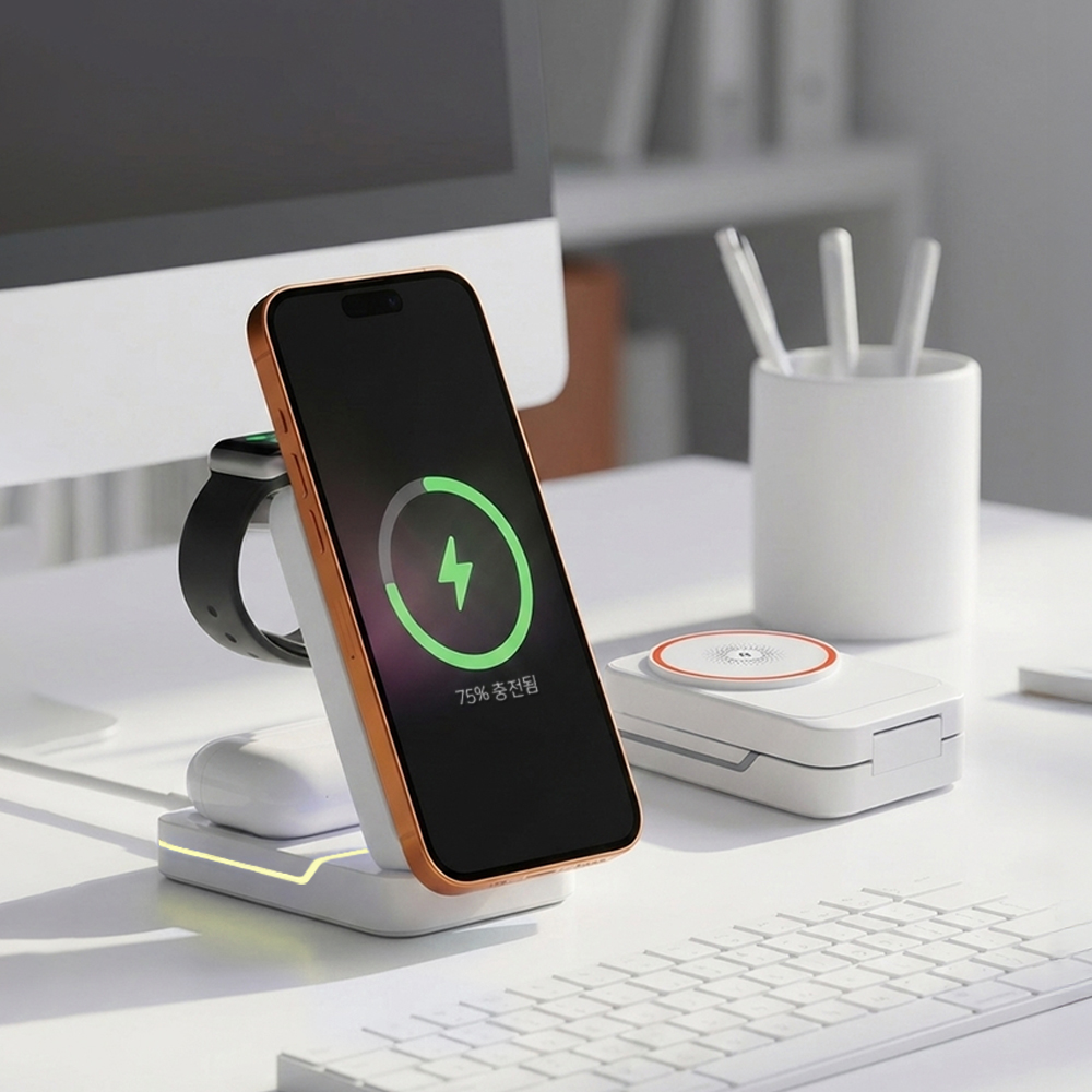 이지넷유비쿼터스 NEXTU 플러온 W2 3in1 폴딩형 맥세이프 무선충전기