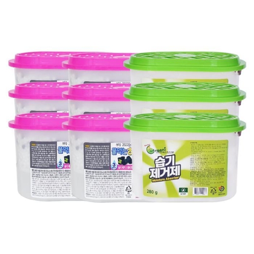 옥시레킷벤키저 물먹는하마 숯 옷장용 280g x 6개 + 닥터그리니 습기제거제 280g x 3개