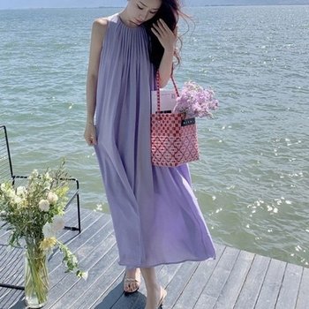 쉬폰 원피스 넥셔링 민소매 롱원피스 바캉스룩_19861240_667501_이미지