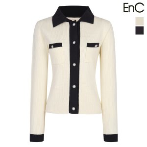 이앤씨(EnC) 진주 버튼 배색 가디건 ENCK31202N_이미지