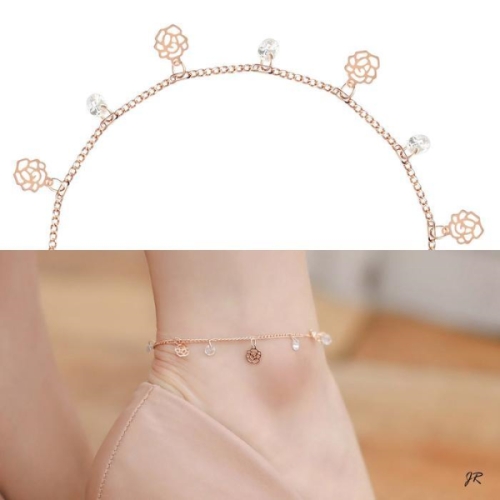 미니아트 14KGP 장미 꽃 큐빅 드롭 로즈골드 체인 패션 발찌 10833443_이미지