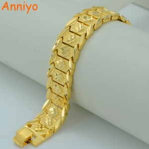 Anniyo-21.5CM 남성 골드 컬러 아프리카 와이드 GP 핸드 체인 쥬얼리 에티오피아 아랍 #002207 21.5CM