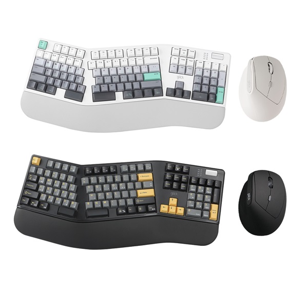 지클릭커 OFFICEPRO 에르고M EMK660 무선 기계식 키보드 마우스 세트 네온 화이트 (도각도각)_이미지