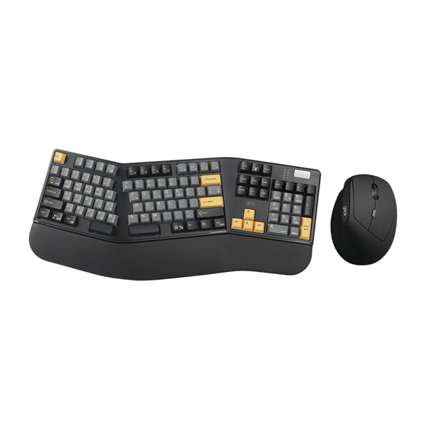 지클릭커 OFFICEPRO 에르고M EMK660 무선 기계식 키보드 마우스 세트 네온 화이트 (도각도각)_이미지