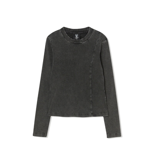 여성 솔트워싱 골지 숏 긴팔 티셔츠_LW243TL735