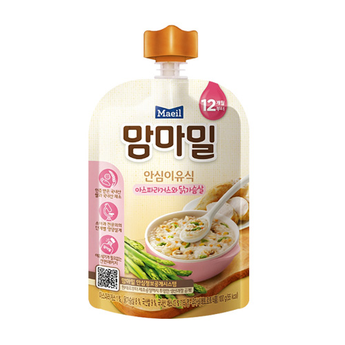 매일유업 맘마밀 안심이유식 아스파라거스와 닭가슴살 100g이미지입니다. 누르면 해당 게시물로 새창이동합니다.