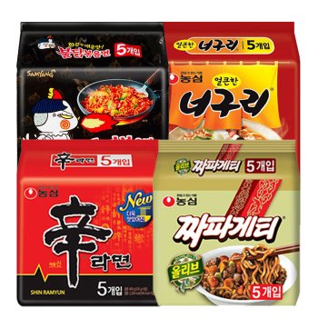 농심  신라면5개 + 짜파게티5개 + 너구리5개 + 불닭볶음면5개